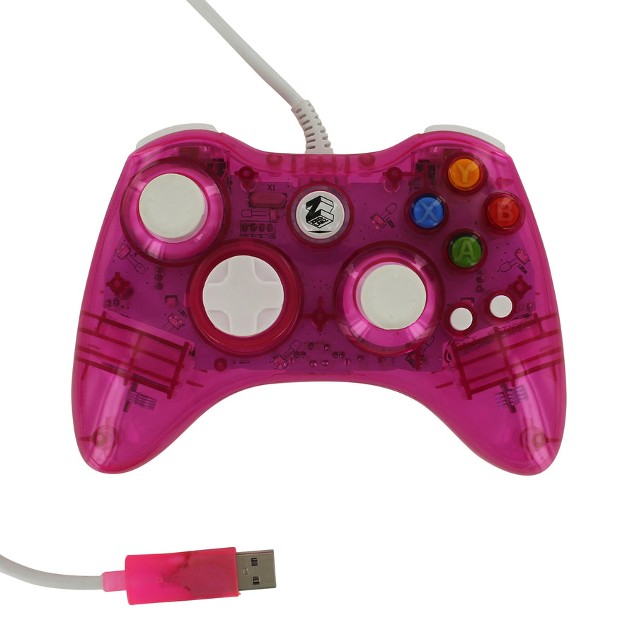 Zedlabz compatible 1.8M wired LED colour glow USB gamepad controller for Microsoft Xbox 360 consoles - pink