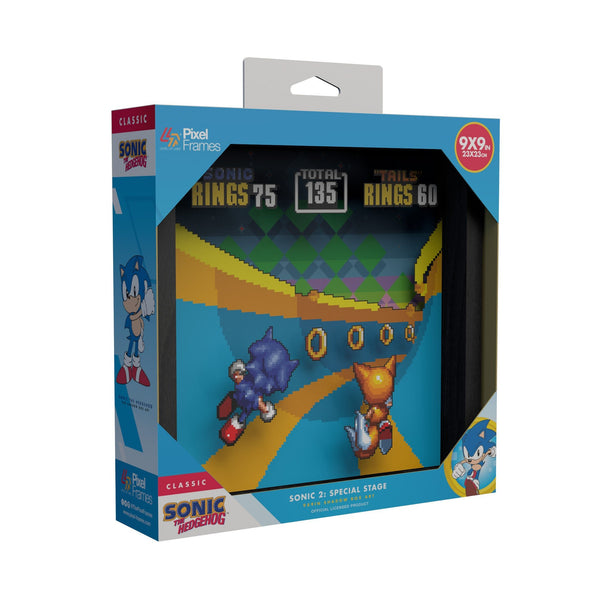 Sonic the Hedgehog 2 Special Stage scene video game (1992) shadow box art officially licensed 9x9 inch (23x23cm) | Pixel Frames