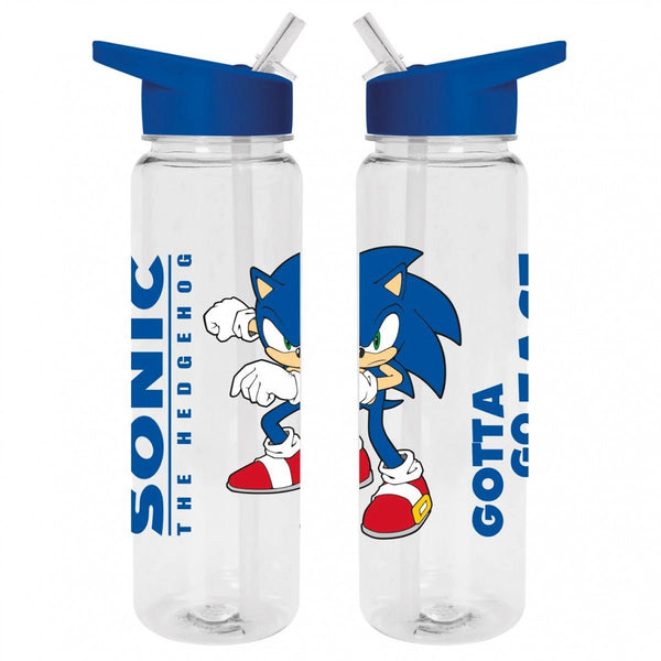 Sonic The Hedgehog Gotta Go Fast plastic drinks bottle with integrated straw 700ml (25oz) blue | Pyramid