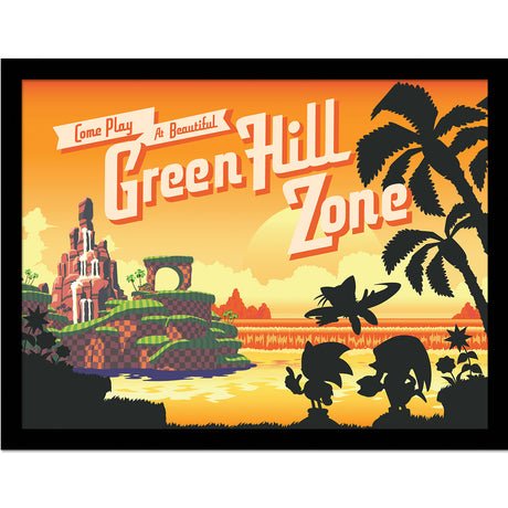 Sonic the Hedgehog Green Hill sunset framed collector print 30 x 40cm | Pyramid