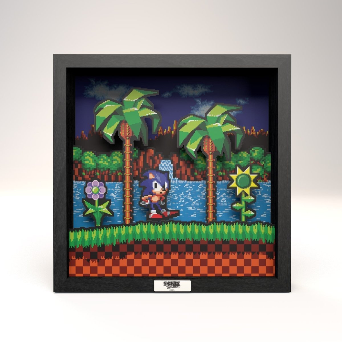 Sonic the Hedgehog Idle pose scene video game (1991) shadow box art officially licensed 9x9 inch (23x23cm) | Pixel Frames - 3