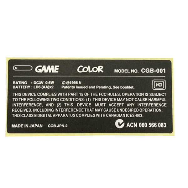 Sticker for Game Boy Color Nintendo reproduction model label - Black | ZedLabz - 2