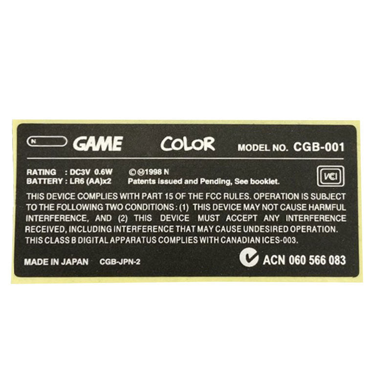 Sticker for Game Boy Color Nintendo reproduction model label - Black | ZedLabz - 2