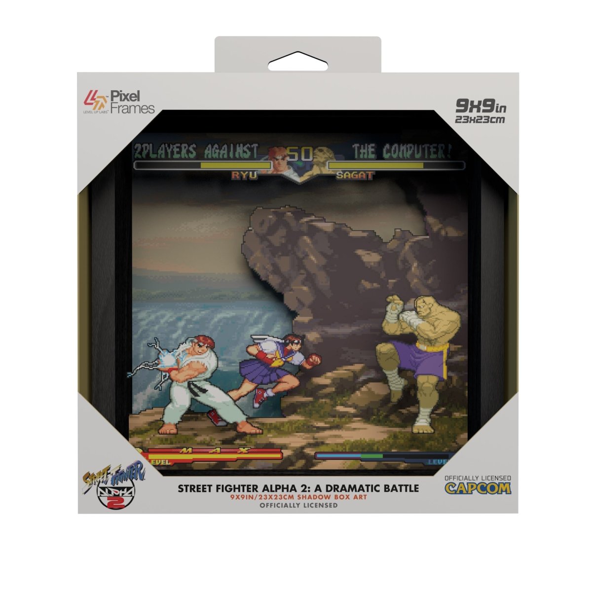 Street Fighter Alpha 2: A dramatic battle video game (1996) shadow box art officially licensed 9x9 inch (23x23cm) | Pixel Frames - 6