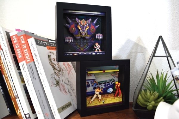 Street Fighter II boat scene video game (1991) shadow box art officially licensed 9x9 inch (23x23cm) | Pixel Frames - 5