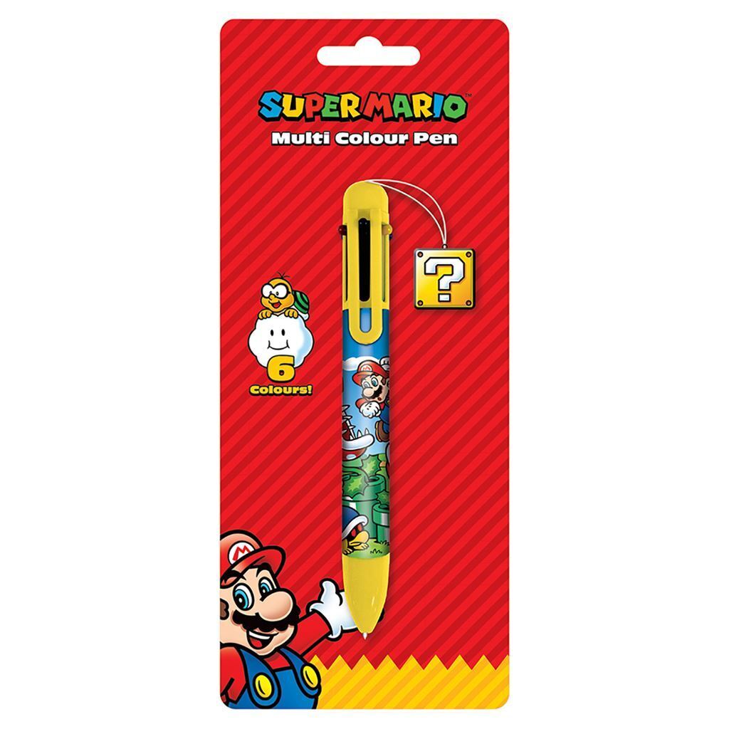 Super Mario colour block 6 in 1 multi coloured ballpoint writing pen | Pyramid