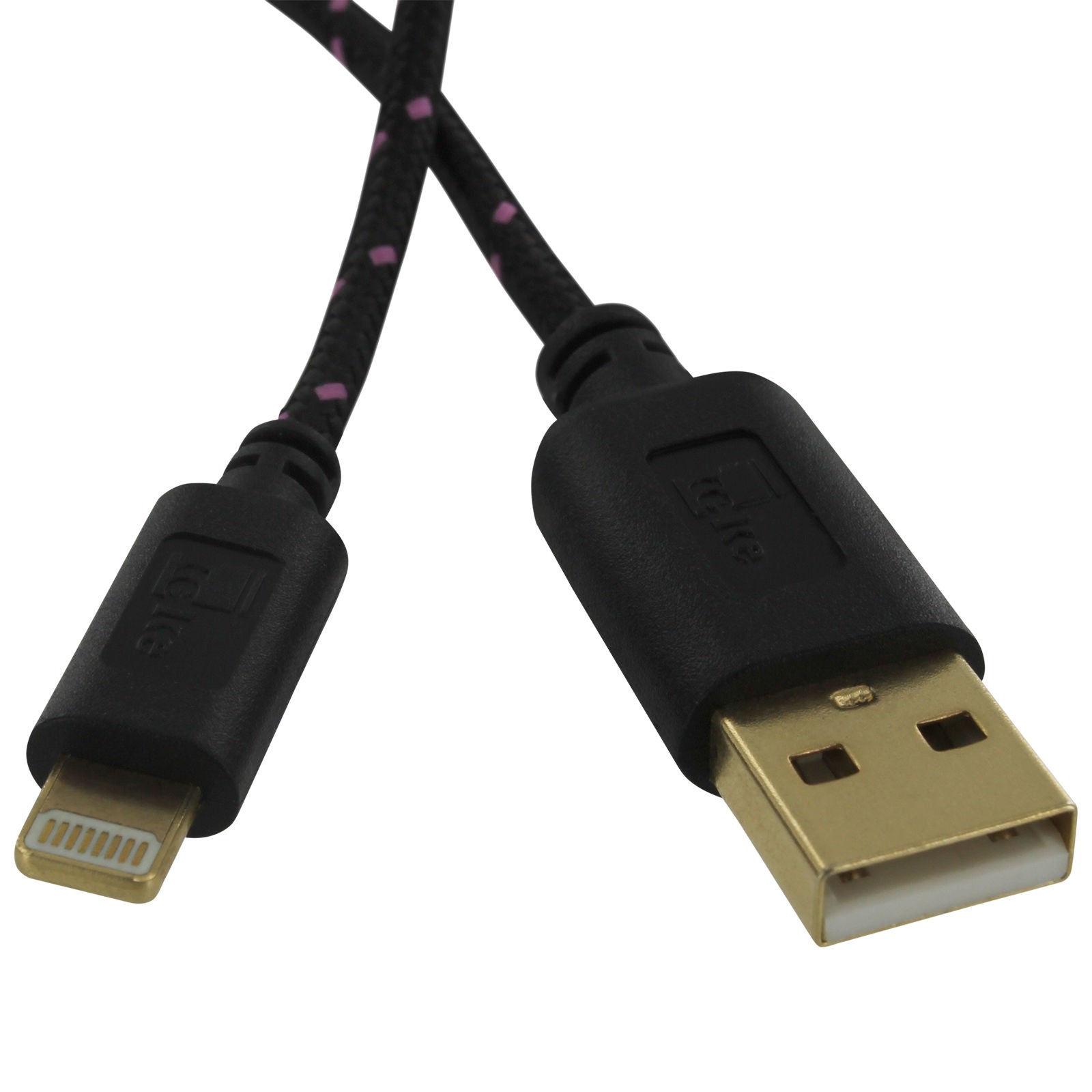 Sync & charge USB cable for iPhone 5 iPad 4 mini 8 pin braided 1.2M replacement - Black & Pink | KeKe - 2
