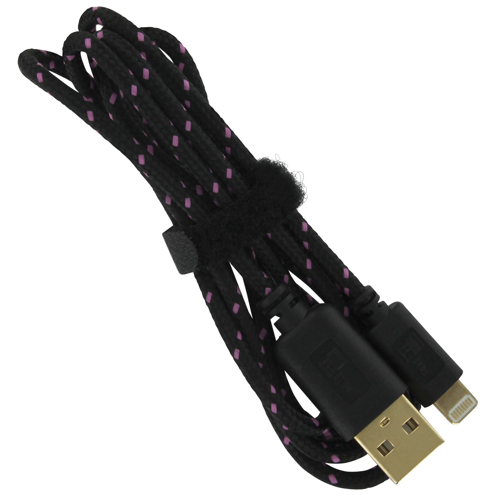 Sync & charge USB cable for iPhone 5 iPad 4 mini 8 pin braided 1.2M replacement - Black & Pink | KeKe - 1