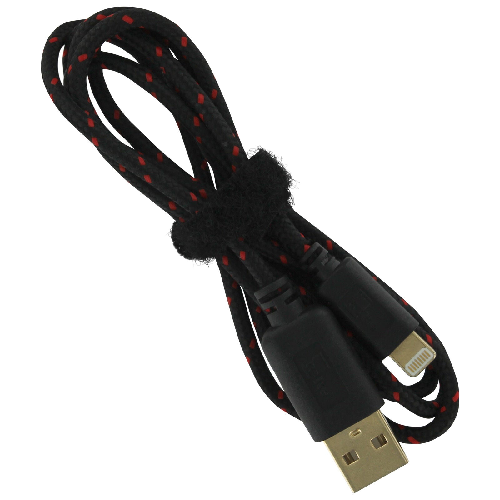 Sync & charge USB cable for iPhone 5 iPad 4 mini 8 pin braided 1.2M replacement - Black & Red | KeKe - 3