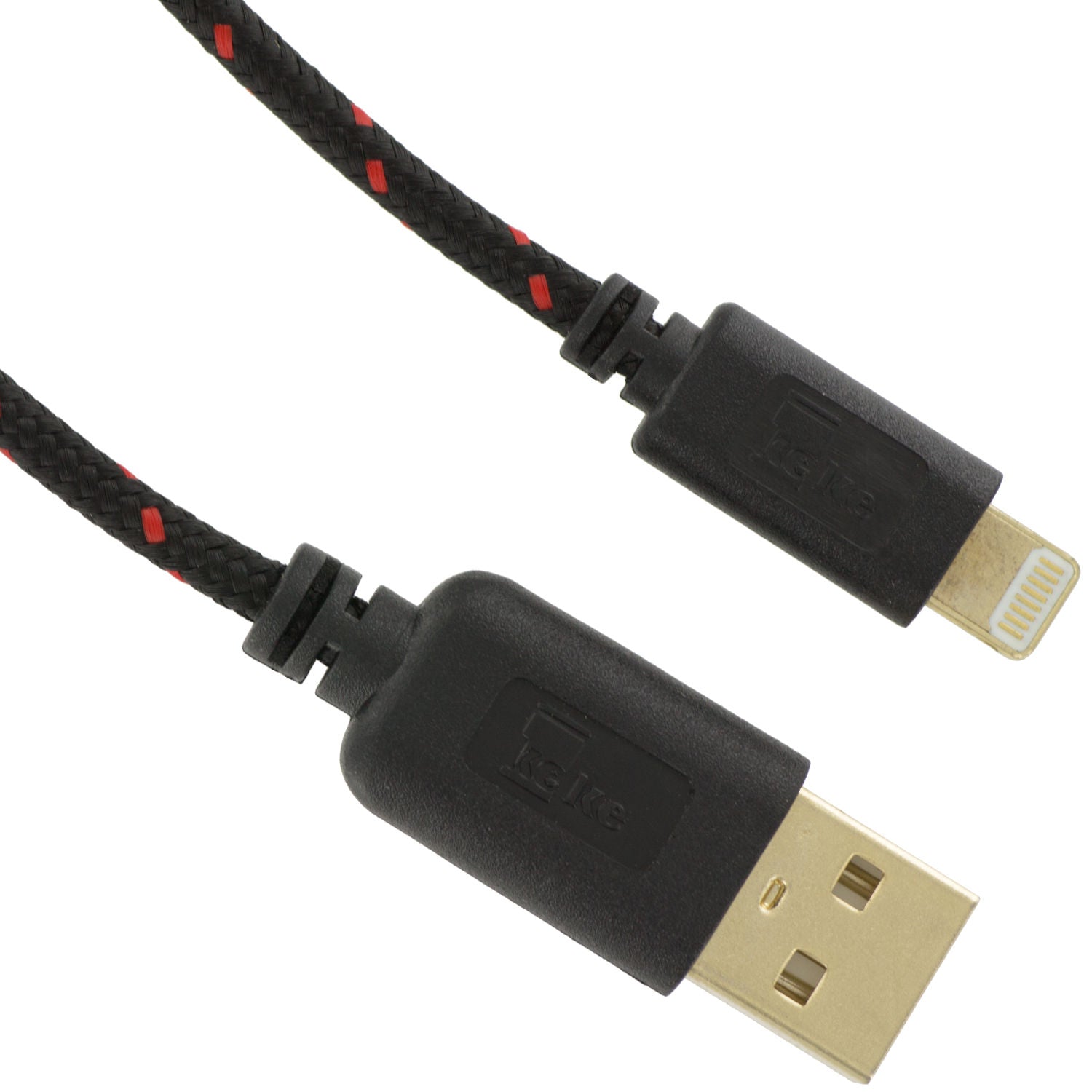 Sync & charge USB cable for iPhone 5 iPad 4 mini 8 pin braided 1.2M replacement - Black & Red | KeKe - 5