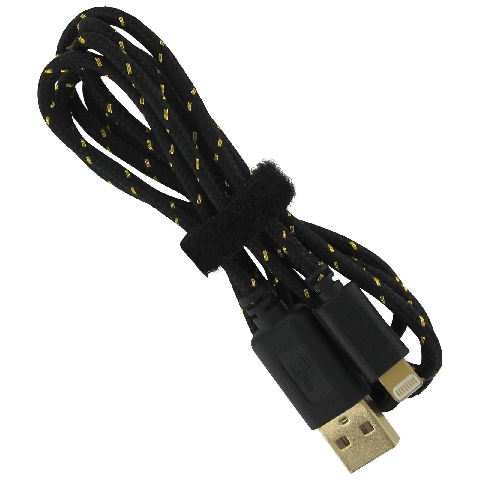 Sync & charge USB cable for iPhone 5 iPad 4 mini 8 pin braided replacement - Black & Gold | KeKe - 1