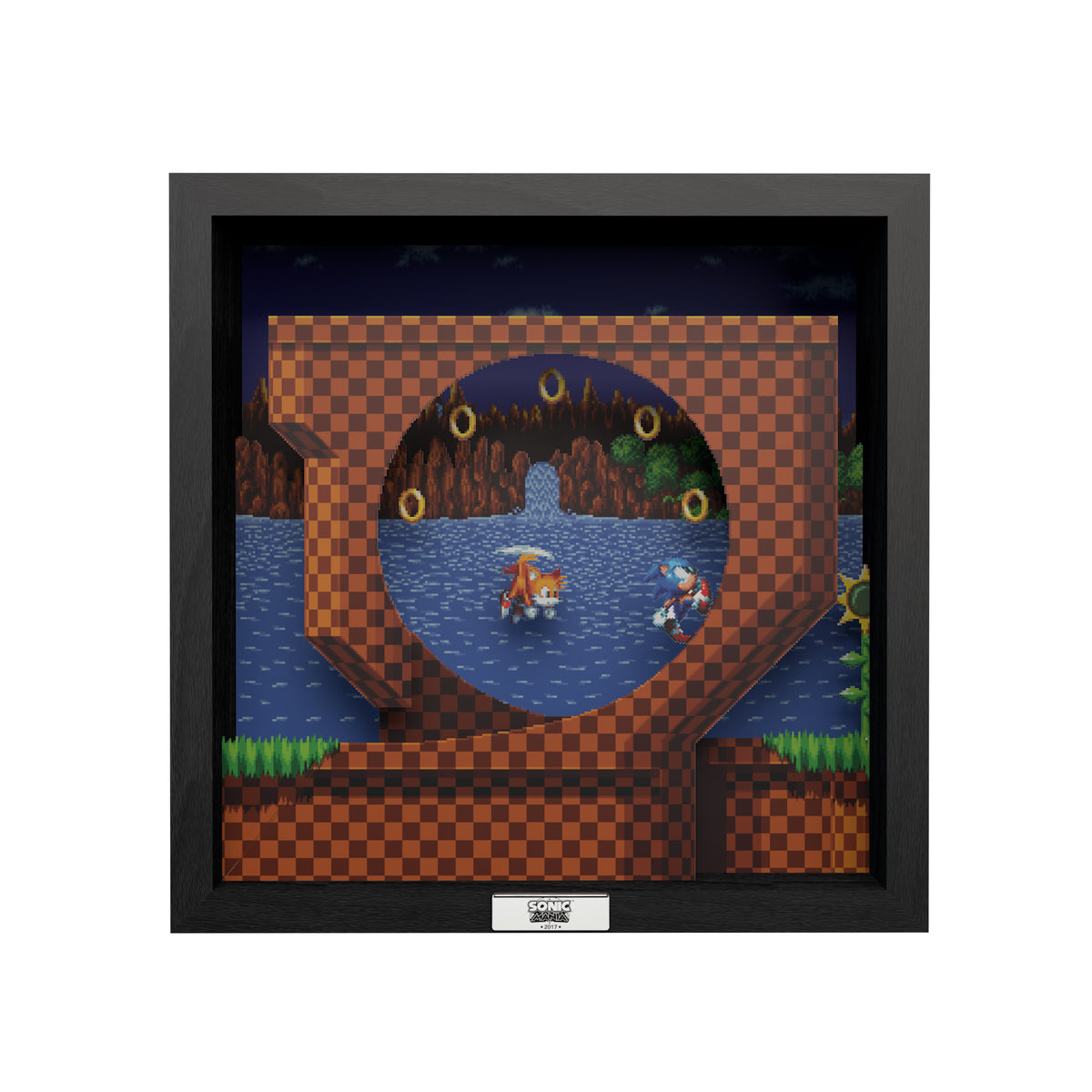 Sonic Mania Green Hill Zone shadow box officially licensed 9x9 inch (23x23cm) | Pixel Frames