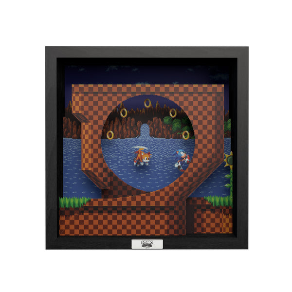 Sonic Mania Green Hill Zone shadow box officially licensed 9x9 inch (23x23cm) | Pixel Frames