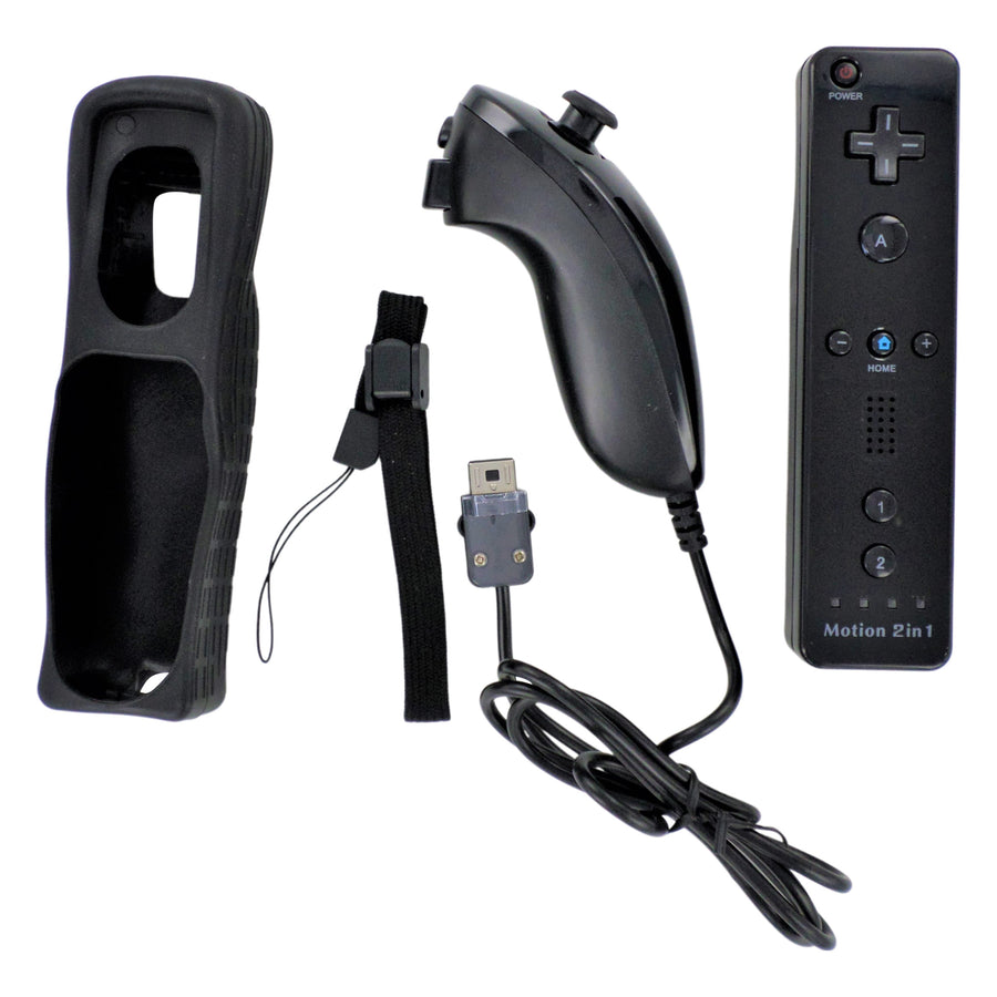 Controller for Nintendo Wii wireless Motion Plus with Nunchuk, silicone sleeve & wrist strap - Black | ZedLabz