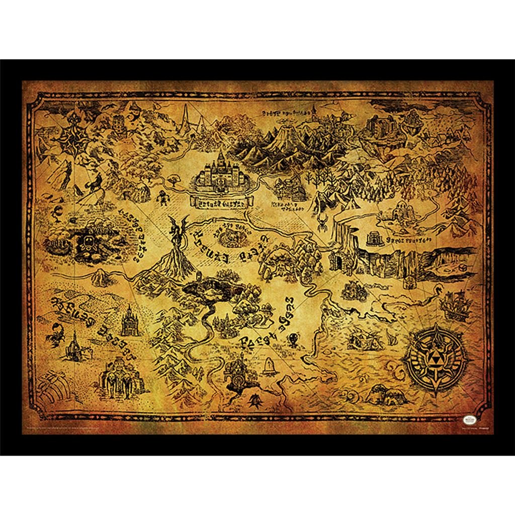 The Legend of Zelda Hyrule map framed collector print 30 x 40cm | Pyramid - 1