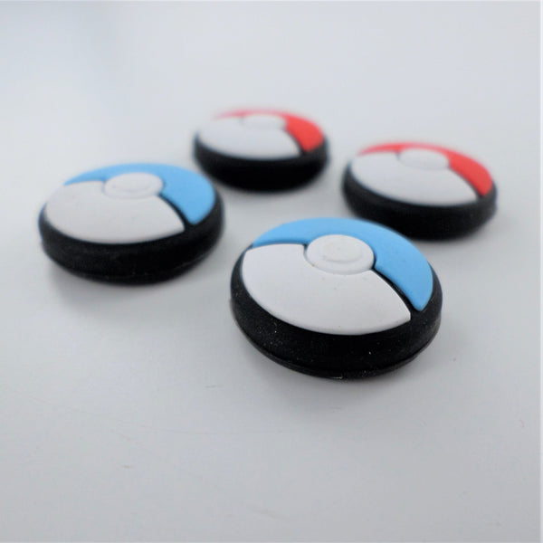 Thumb stick grips for Nintendo Switch Lite & Joy-Con controllers silicone Pokeball Pokemon style - 4 pack red & blue | ZedLabz