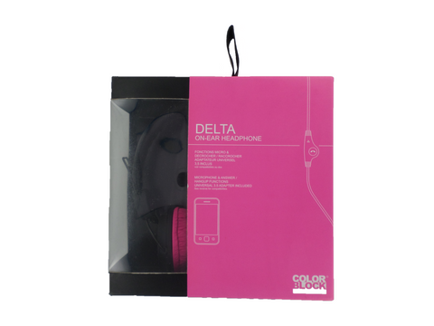 Headphones for iPhone iPod iPad MP3 on ear earphones inline mic - Pink | Delta