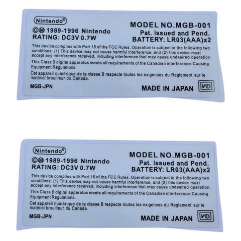 Reproduction sticker for Game Boy Pocket (MGB-001) rear model label replacement - 2 pack | ZedLabz
