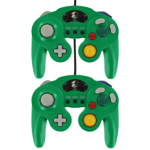 Wired controller for Nintendo GameCube GC with turbo function vibration gamepad replacement - 2 pack Green | ZedLabz