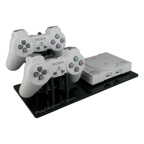 Displai Pro stand for Sony PlayStation Classic PSX mini console holder console & controllers - Crystal Black | Rose Colored Gaming