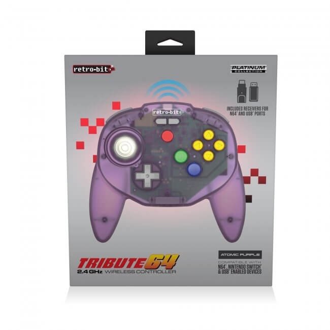 Tribute 64 2.4Ghz wireless N64 mini controller for N64, Switch, PC, Mac and Other USB Devices V2 - Atomic purple | Retro - Bit - 15
