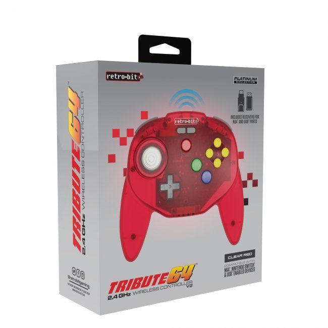 Tribute 64 2.4Ghz wireless N64 mini controller for N64, Switch, PC, Mac and Other USB Devices V2 - Clear red | Retro - Bit - 13