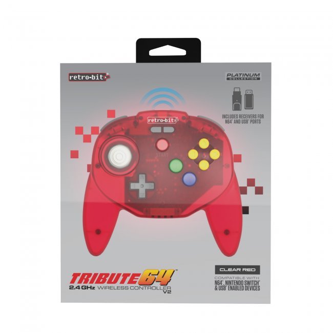 Tribute 64 2.4Ghz wireless N64 mini controller for N64, Switch, PC, Mac and Other USB Devices V2 - Clear red | Retro - Bit - 14