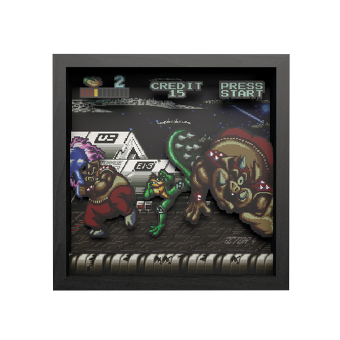 Battletoads: Big bad boot video game (1994) shadow box art officially licensed 9x9 inch (23x23cm) | Pixel Frames