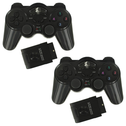 ZedLabz wireless RF double shock vibration controller for Sony PlayStation 2 PS2 - 2pk black