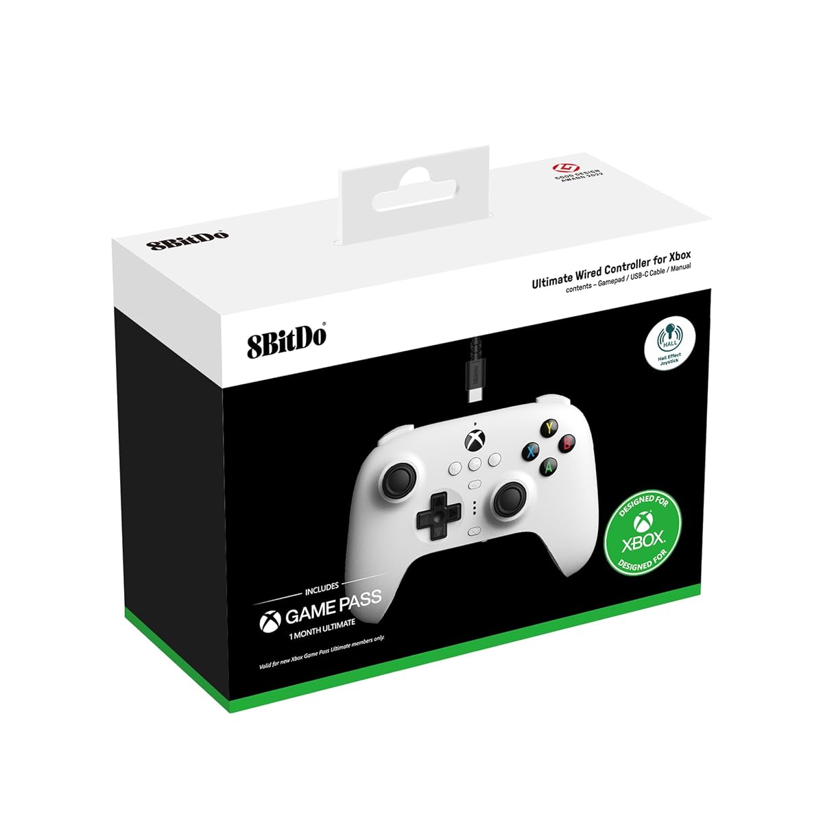 Ultimate wired controller with Hall Effect sticks for Xbox Series X|S, Xbox One & Windows - officially licensed - White | 8BitDo