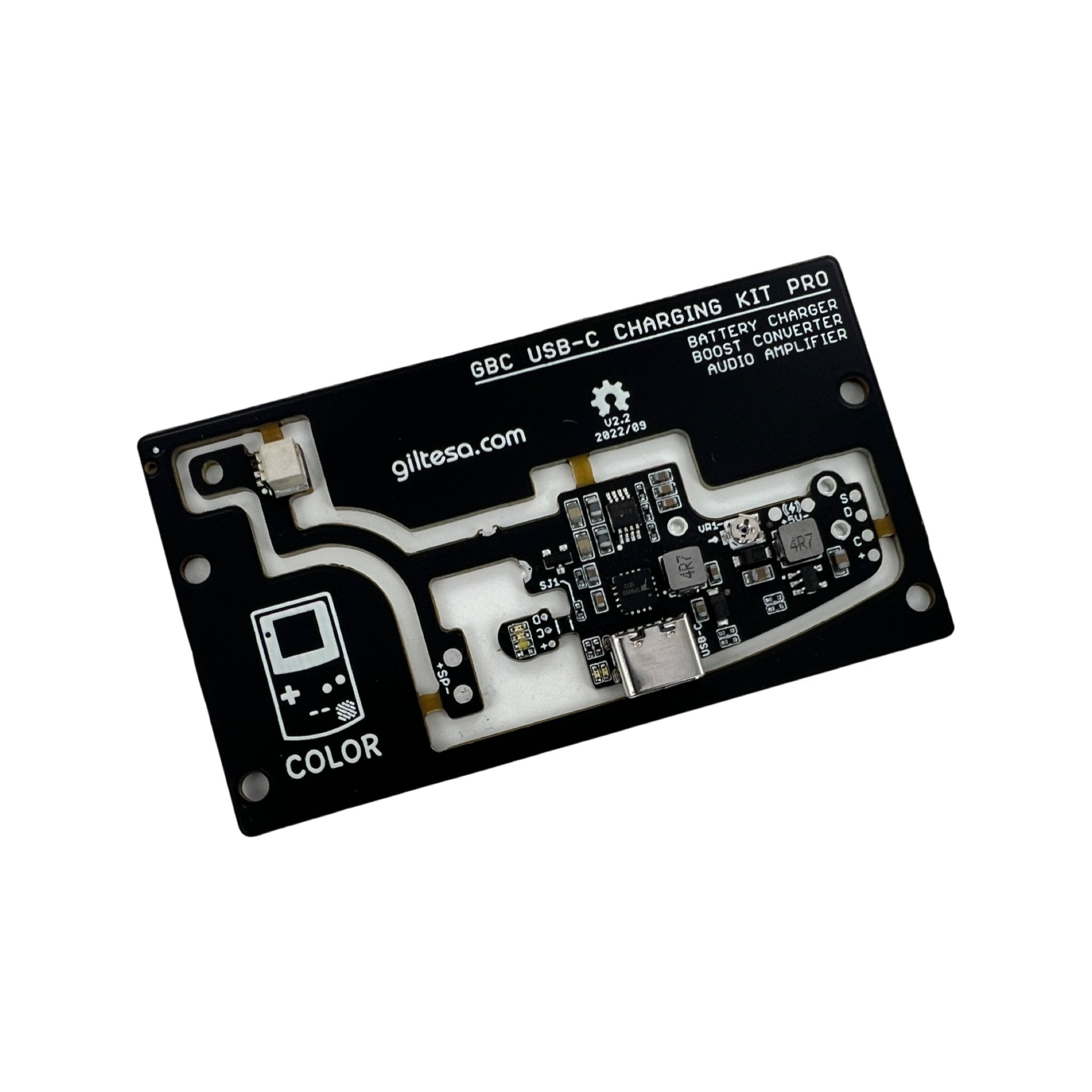 USB C Lipo charging board kit PRO for Nintendo Game Boy Color 3in1 charging controller, boost converter & audio amp | Giltesa - 1