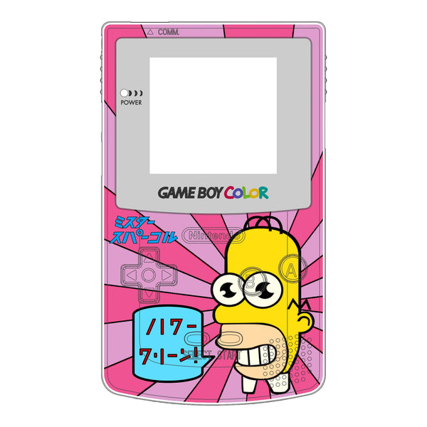 UV Printed shell for Nintendo Game Boy Color custom Mr Sparkles inspired design - UV printed front & clear pink back housing | Nintendiy