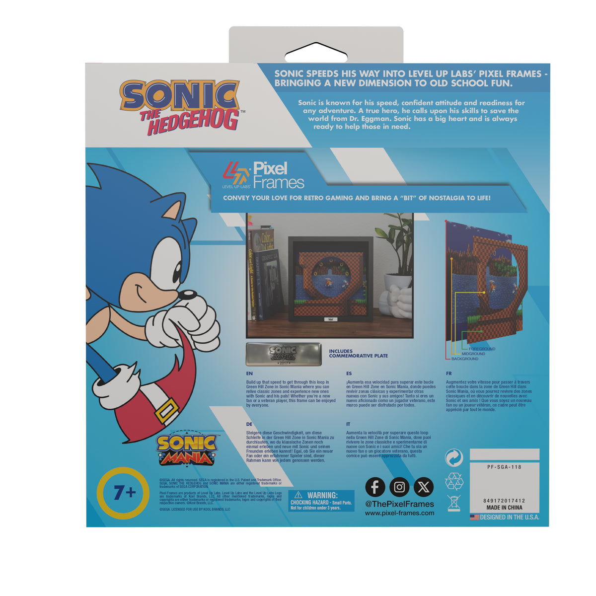 Sonic Mania Green Hill Zone shadow box officially licensed 9x9 inch (23x23cm) | Pixel Frames