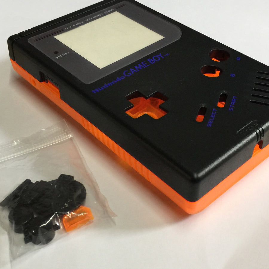 ZedLabz two tone replacement housing shell case mod kit for Nintendo Game Boy DMG-01 - black & clear orange
