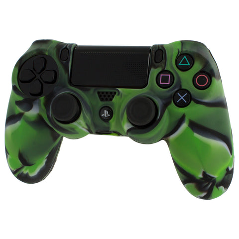 Protective cover for Sony PS4 controller silicone rubber skin grip with ribbed handle - camo green | ZedLabz