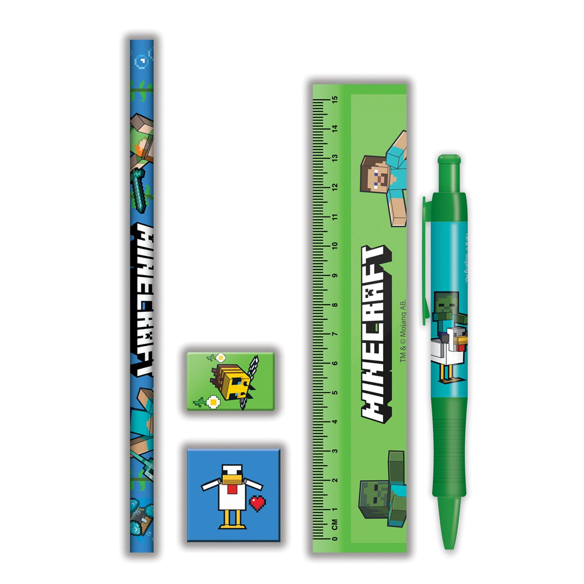 Minecraft characters 5 piece school stationery set officially licensed | Pyramid