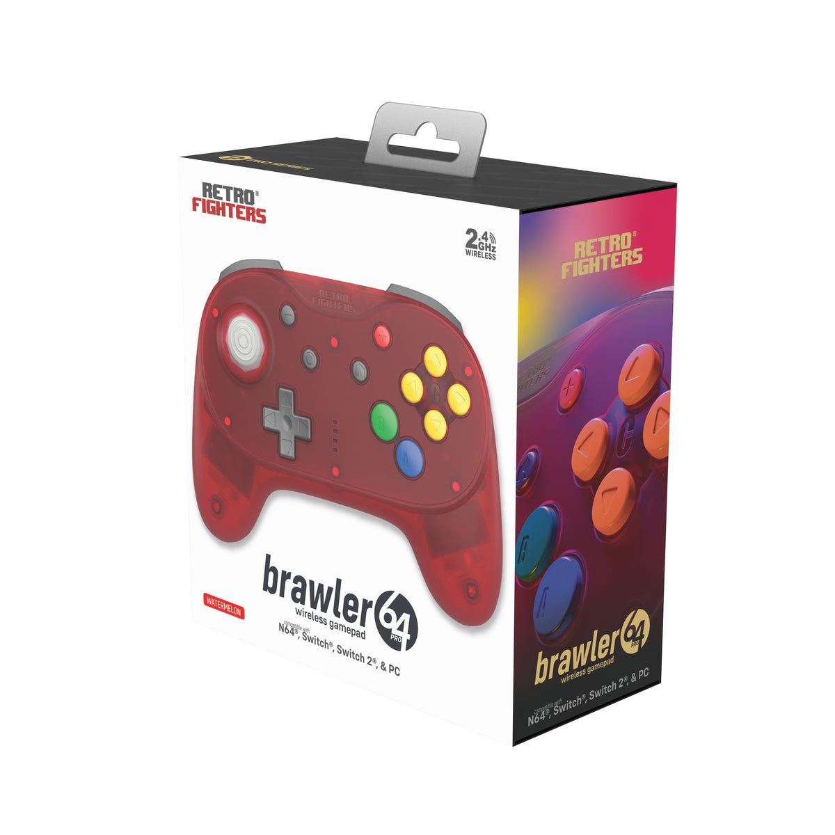 Brawler64 Pro wireless controller for Nintendo 64 N64, Swicth, Switch 2, PC gamepad - Watermelon Red | Retro Fighters