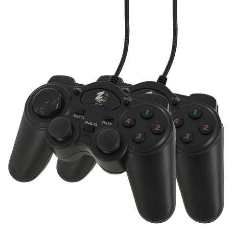 ZedLabz wired double shock turbo analog controller for Sony PlayStation 2 PS2 & PS1 - 2 pack black