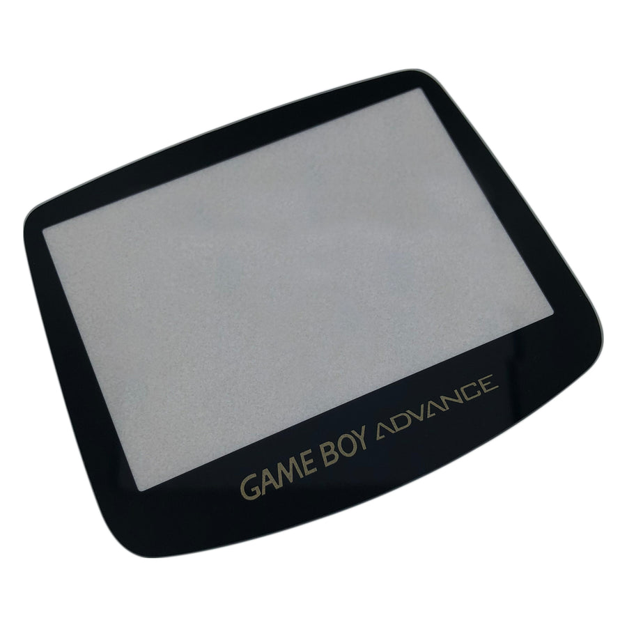 Modified glass screen lens cover for IPS screen Game Boy Advance AGS-001 replacement with gold logo | ZedLabz
