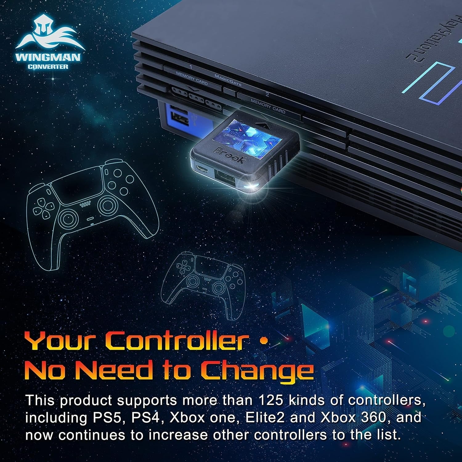 Wingman PS2 Converter for Xbox 360, Xbox One, Xbox Series X|S, PS5, PS4, PS3, Switch Pro Controller to PS2, PS1 & PS Classic - Black | Brook - 4