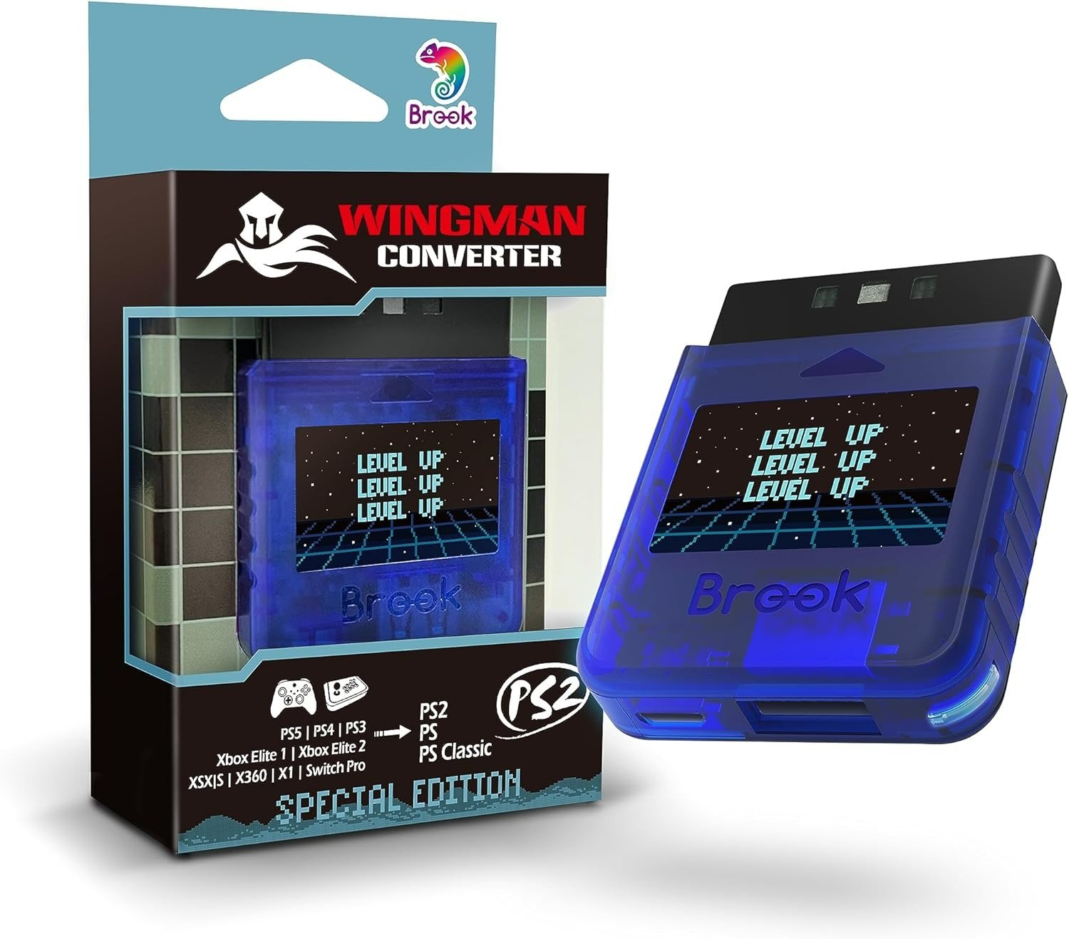 Wingman PS2 Converter for Xbox 360, Xbox One, Xbox Series X|S, PS5, PS4, PS3, Switch Pro Controller to PS2, PS1 & PS Classic - Clear Blue | Brook - 1
