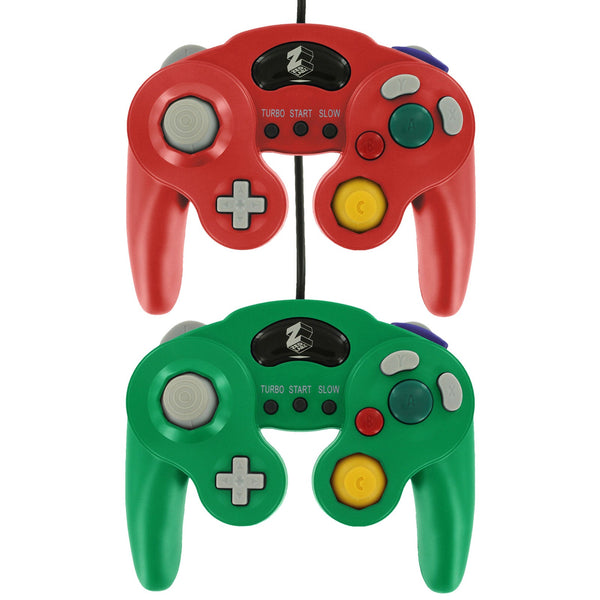 Wired Controller for Nintendo GameCube with vibration turbo pad - 2 pack red green | ZedLabz
