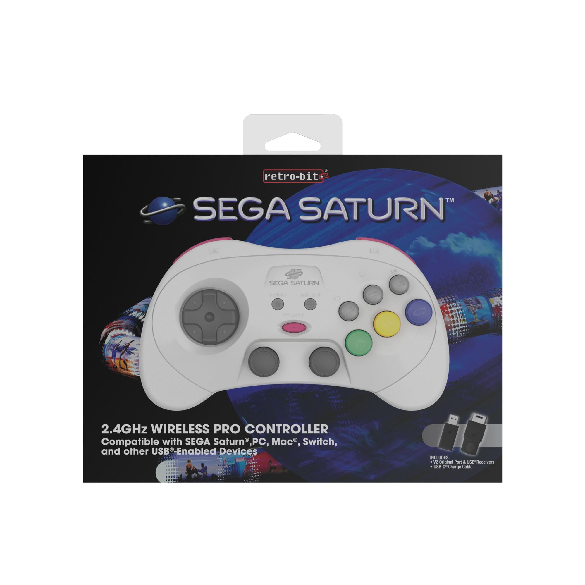 SEGA Saturn Wireless Pro Controller White Retro-bit