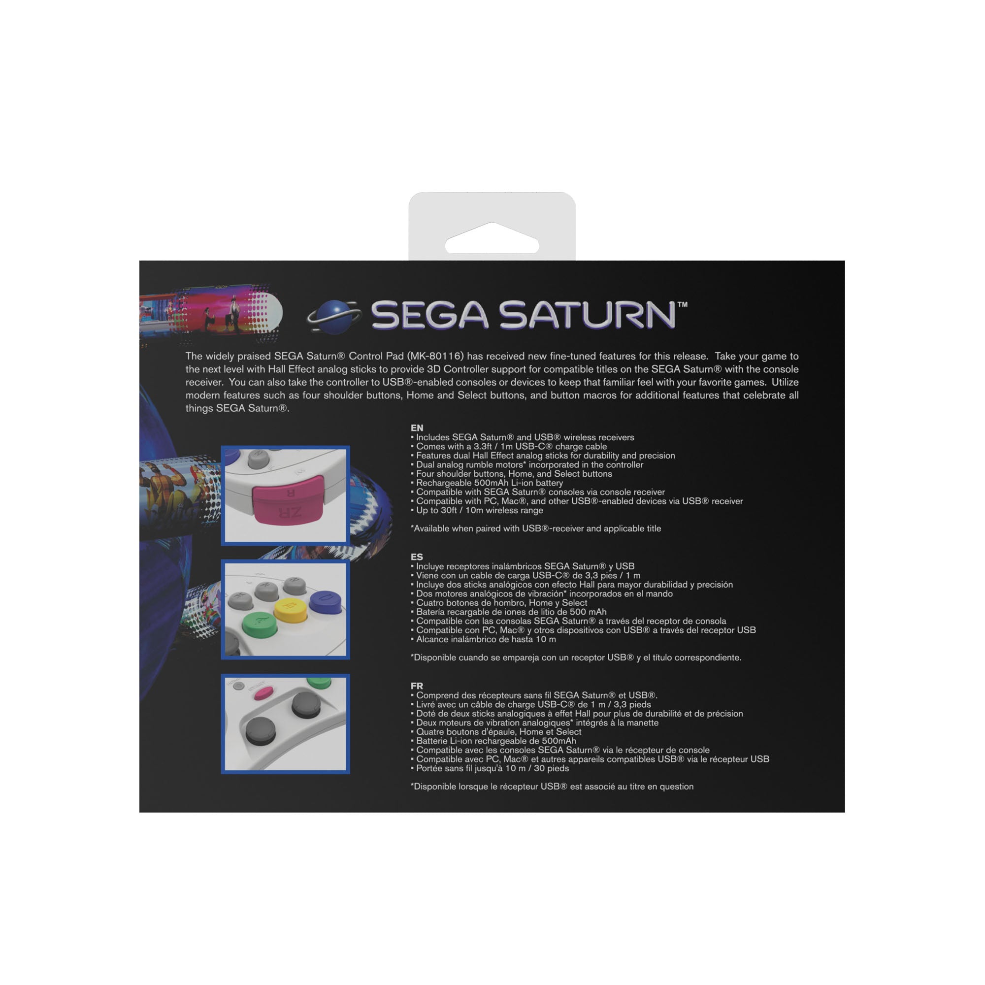 Wireless 2.4G pro controller for Sega Saturn, PC, & Mac officially licensed - White | Retro - Bit - 18