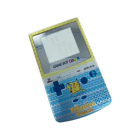 UV Printed shell for Nintendo Game Boy Color custom surfing Pikachu inspired design - UV printed front & clear blue back housing | Nextstopplease