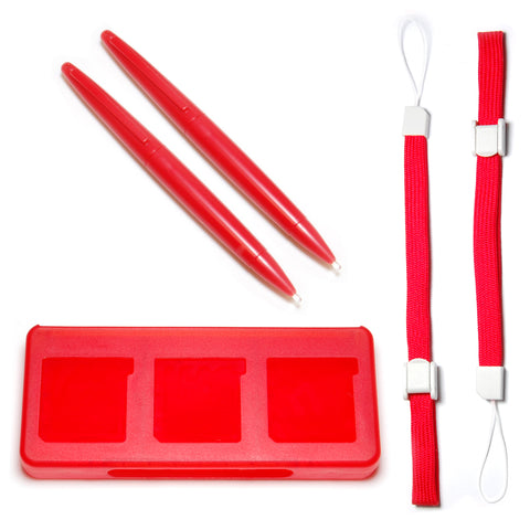 ZedLabz accessory starter kit for 2DS 3DS XL DS game case stylus wrist strap 5 in 1 - red