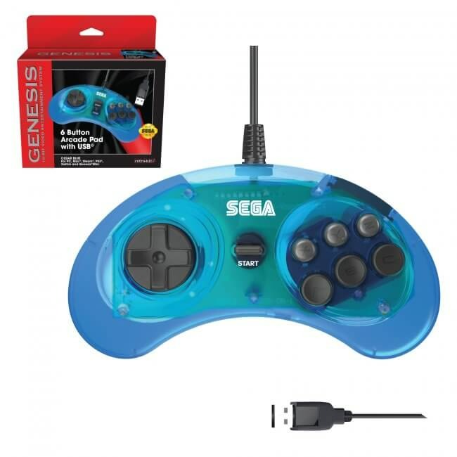6-button Genesis / Mega Drive style arcade pad wired USB controller for PC / MAC & Nintendo Switch officially licensed - 10ft (3 meters) Blue | Retro-Bit