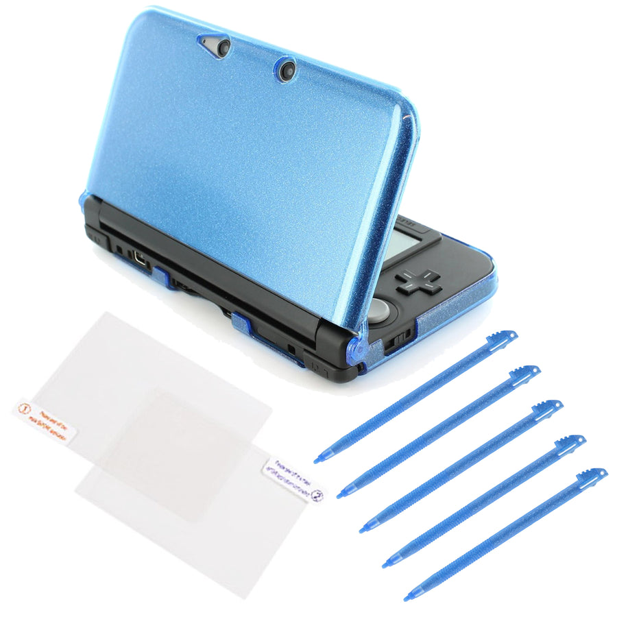Starter kit for 3DS XL Nintendo stylus, protective screen & console cover - Glitter blue | ZedLabz