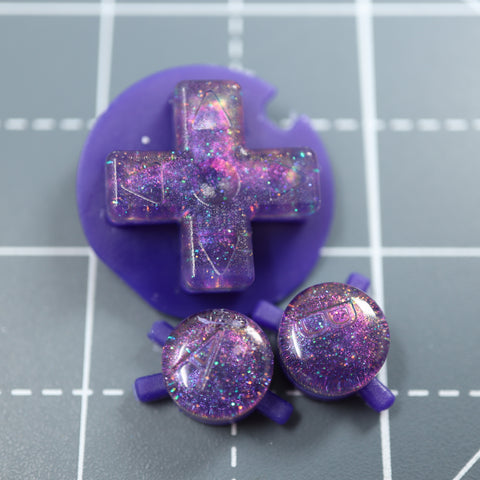 Hand cast custom resin buttons for Nintendo Game Boy Color - Cosmic Purple | Lab Fifteen Co