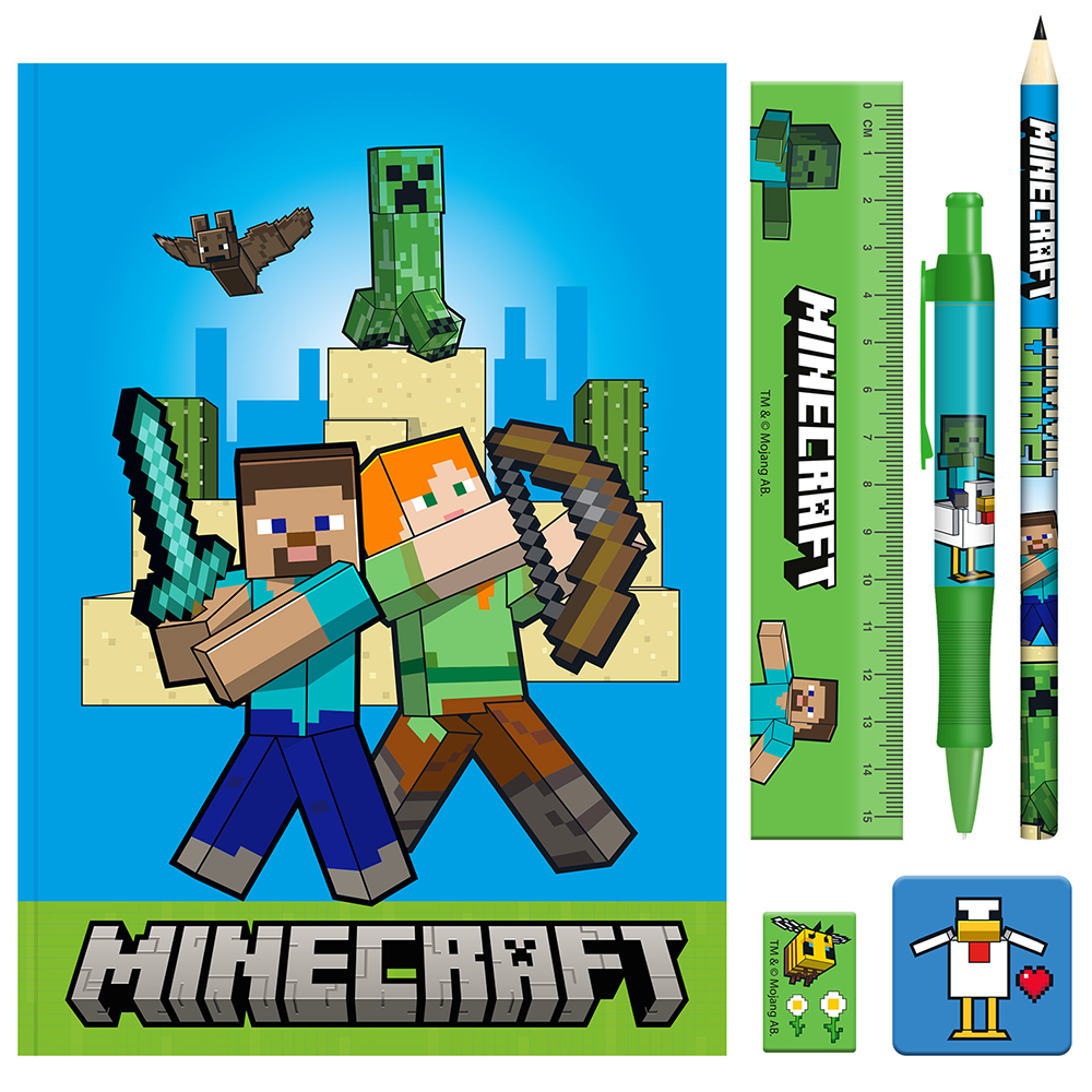 Minecraft characters A5 bumper school stationery set officially licensed | Pyramid